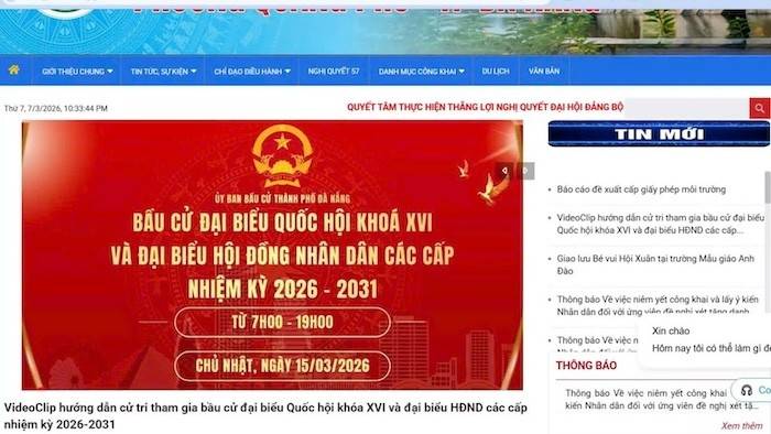 Phường Quảng Phú, TP Đà Nẵng tuyên truyền thông tin bầu cử qua trang web của phường. Ảnh: Nguyễn Linh